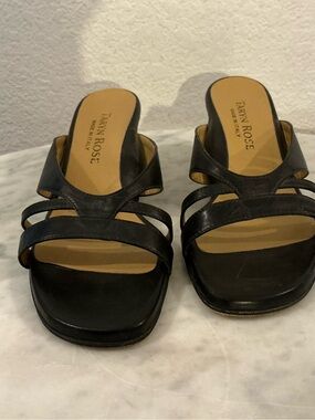 Taryn Rose Black Leather Multi-Strap Slide Mules